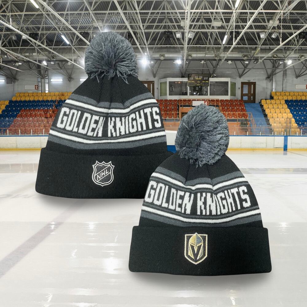 Vegas Golden Knights NHL Youth Beanie Hat Black Grey Pom Pom Knit Winter Cap OS